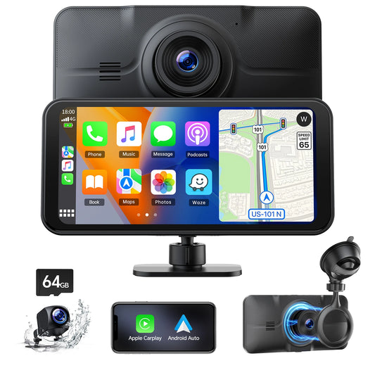 TOGUARD 4K+1080P Dashcam Wireless Apple Car play Android Auto 6.25"