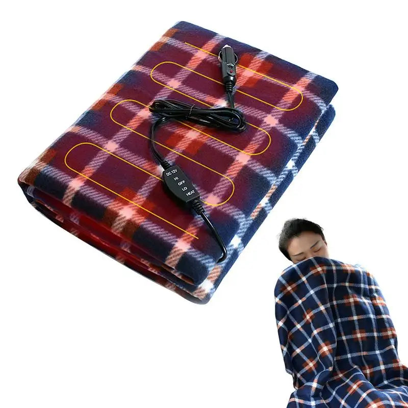 Car Heating Blanket 12V Cigarette Plug Travel Throw Blanket Winter Warm Camping  Electric Blanket For RV Truck Car Accessories