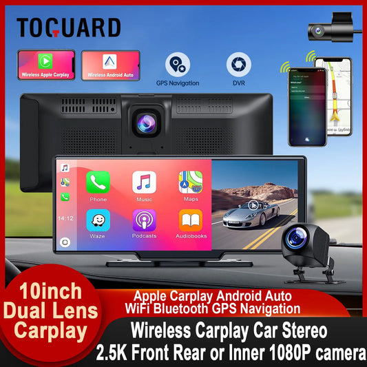 TOGUARD 10inch Dual Lens Wireless Apple Car play Screen