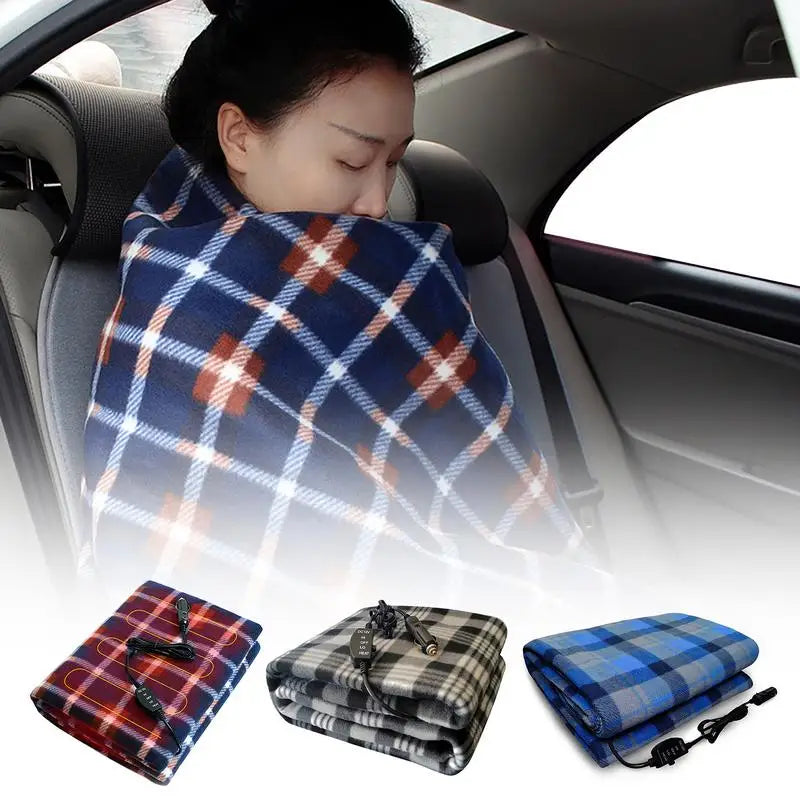 Car Heating Blanket 12V Cigarette Plug Travel Throw Blanket Winter Warm Camping  Electric Blanket For RV Truck Car Accessories